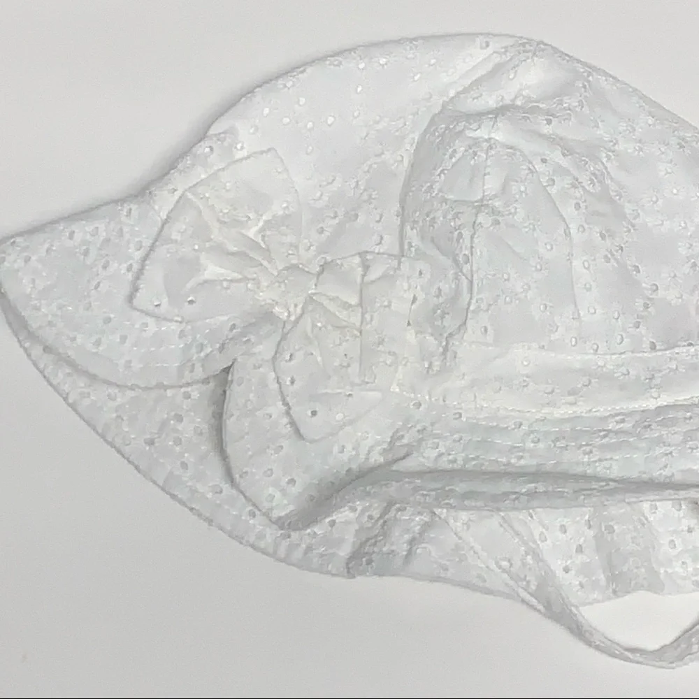 Wonder Nation Girls Toddler One Size White Eyelet Strap/Bow Sun Hat NEW NWT
